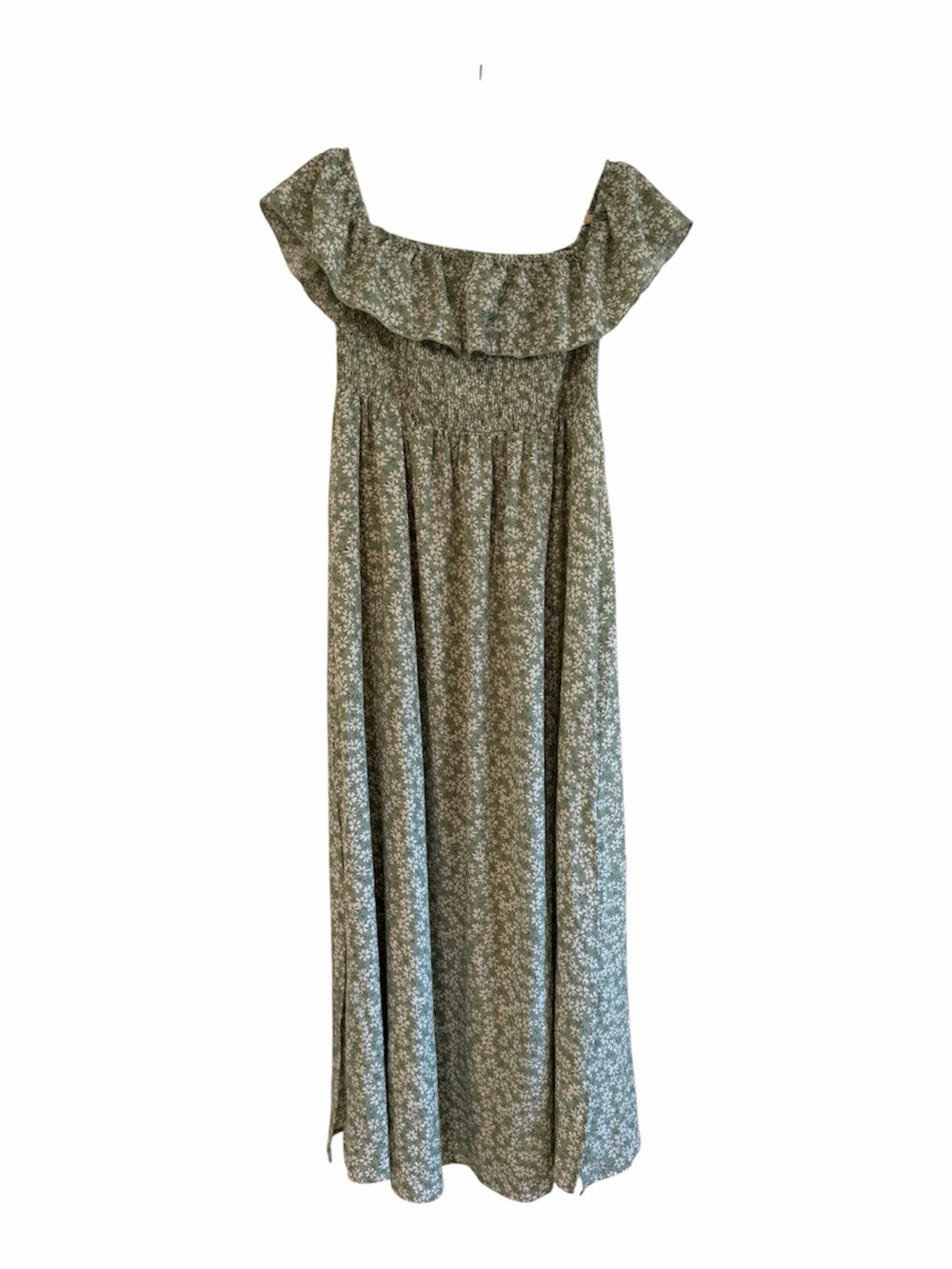 SHEIN Olive Green Floral Off-Shoulder Maxi Dress